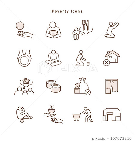 世界の貧困・食糧危機に関するアイコンのセット 107673216