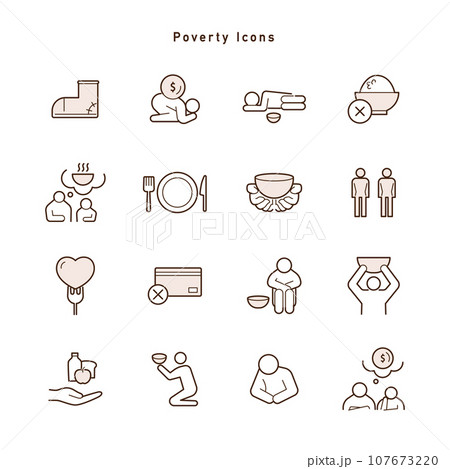 世界の貧困・食糧危機に関するアイコンのセット 世界の貧困・食糧危機に関するアイコンのセット 107673220