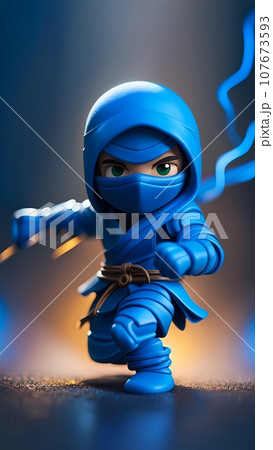 3D blue ninja cartoon character design illustration  107673593