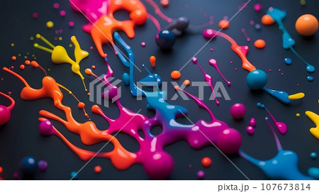 fluid colors abstract background, twisted liquid design on black, colorful marble or plastic wave 107673814