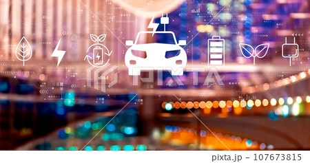 EV concept with big city at night 107673815