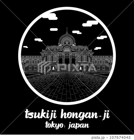Circle Icon line Tsukiji Hongan-ji. vector illustration Circle Icon line Tsukiji Hongan-ji. vector illustration 107674048