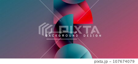 Minimalistic geometric backdrop showcasing metallic circles and squares, embodying understated elegance. Reflective surfaces and precise forms create harmonious blend of simplicity and sophistication 107674079