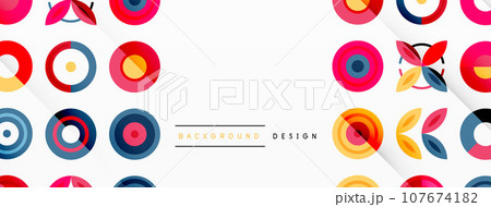 Vibrant and eye-catching vector background featuring a grid of colorful circles arranged in a patterned composition, perfect for modern and trendy designs Vibrant and eye-catching vector background featuring a grid of colorful circles arranged in a patterned composition, perfect for modern and trendy designs 107674182