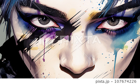 ビジュアル系イメージの顔アップの水彩イラスト「AI生成画像」 107674226