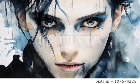 ビジュアル系イメージの顔アップの水彩イラスト「AI生成画像」 107674228