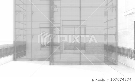 戸建て住宅 外壁工事 足場あり(シートグレー) 戸建て住宅 外壁工事 足場あり(シートグレー) 107674274