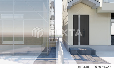 戸建て住宅　外壁工事　足場あり（シートグレー）　 107674327