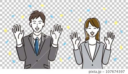Happy men and women in suits 107674397