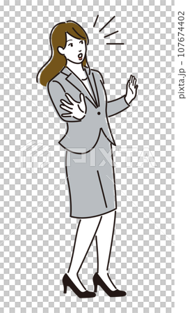 両手を上げて驚く女性の全身のイラスト 両手を上げて驚く女性の全身のイラスト 107674402