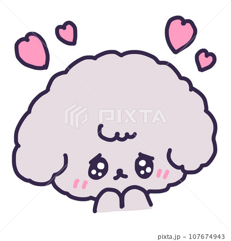 うるうるの目で頭にハートを浮かべたかわいいトイプードルの子犬のイラスト 107674943
