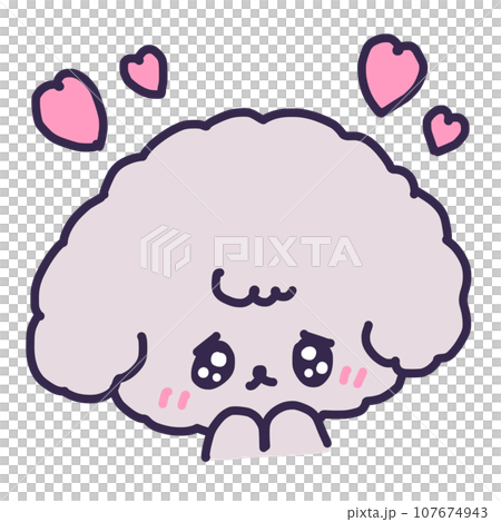 うるうるの目で頭にハートを浮かべたかわいいトイプードルの子犬のイラスト 107674943