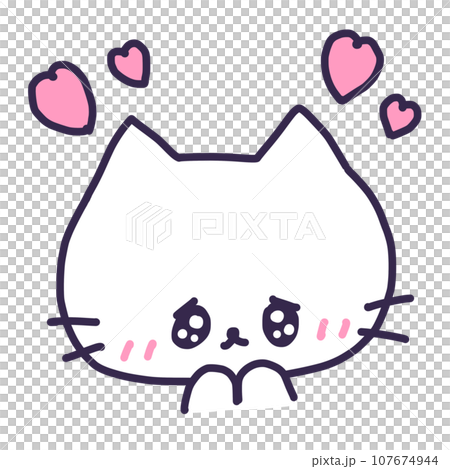 うるうるの目で頭にハートを浮かべたかわいい白い色の子猫のイラスト うるうるの目で頭にハートを浮かべたかわいい白い色の子猫のイラスト 107674944