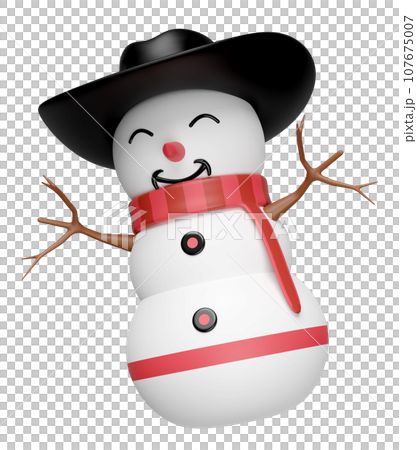 3d snowman with cowboy hat, scarf isolated. merry Christmas and festive New Year, 3d render illustration 3d snowman with cowboy hat, scarf isolated. merry Christmas and festive New Year, 3d render illustration 107675007
