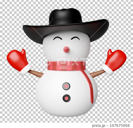 3d snowman with cowboy hat, warm mittens, scarf isolated. merry Christmas and festive New Year, 3d render illustration 3d snowman with cowboy hat, warm mittens, scarf isolated. merry Christmas and festive New Year, 3d render illustration 107675008