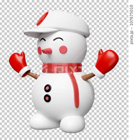 3d snowman with hat, warm mittens, scarf isolated. merry Christmas and festive New Year, 3d render illustration 107675010