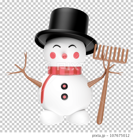3d snowman with top hat, scarf, broom isolated. merry Christmas and festive New Year, 3d render illustration 3d snowman with top hat, scarf, broom isolated. merry Christmas and festive New Year, 3d render illustration 107675012