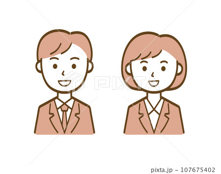 笑顔で正面を向くビジネスパーソン_男性会社員と女性会社員セット 107675402