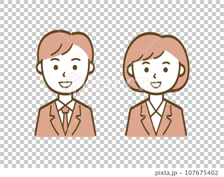笑顔で正面を向くビジネスパーソン_男性会社員と女性会社員セット 107675402
