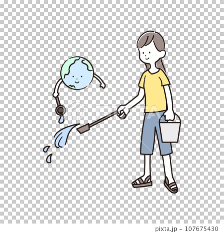 女人灑水與大地插畫素材 女人灑水與大地插畫素材 107675430