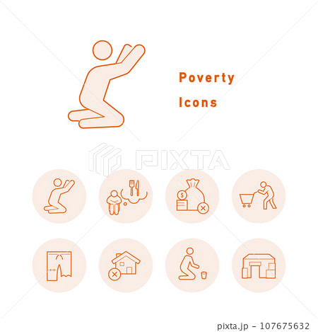 世界の貧困・食糧危機に関するカラーアイコンのセット 世界の貧困・食糧危機に関するカラーアイコンのセット 107675632