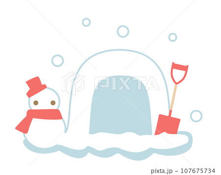 カマクラと雪ダルマの冬をイメージしたイラスト カマクラと雪ダルマの冬をイメージしたイラスト 107675734