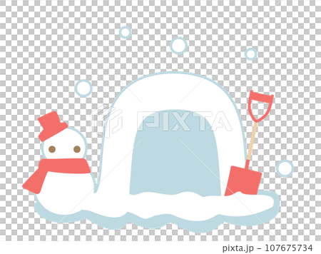 カマクラと雪ダルマの冬をイメージしたイラスト カマクラと雪ダルマの冬をイメージしたイラスト 107675734