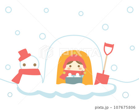 カマクラと雪ダルマの冬をイメージしたイラスト カマクラと雪ダルマの冬をイメージしたイラスト 107675806