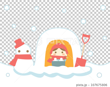 Illustration inspired by winter with kamakura and snow daruma Illustration inspired by winter with kamakura and snow daruma 107675806