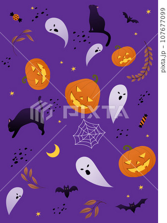 Halloween pattern illustration on a purple background. 107677099