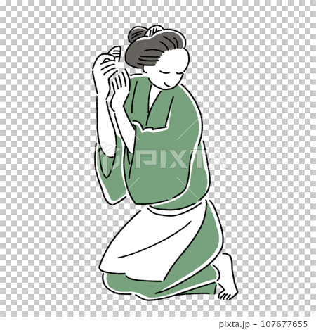 Everyday life in the Edo period: A woman taking care of her Japanese hair 107677655