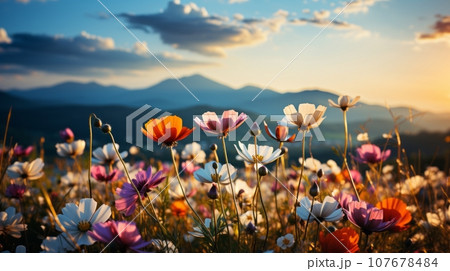 夕やけに照らされる花畑:AI作品 夕やけに照らされる花畑:AI作品 107678484