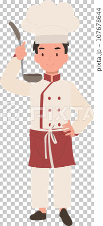 Young Kid Chef Tasting Food from Dipper. Cute Child Chef Sampling Delicious Cuisine Young Kid Chef Tasting Food from Dipper. Cute Child Chef Sampling Delicious Cuisine 107678644