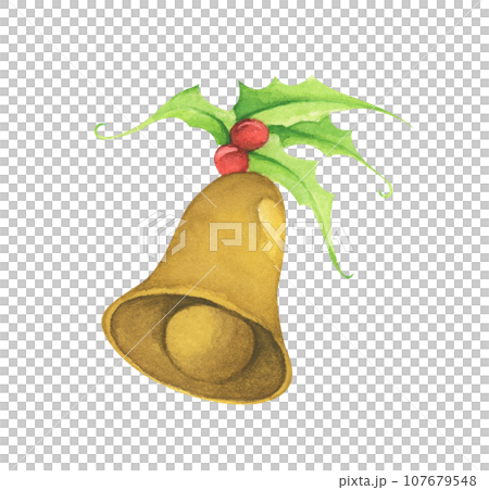 Watercolor painting of Christmas bell. 107679548