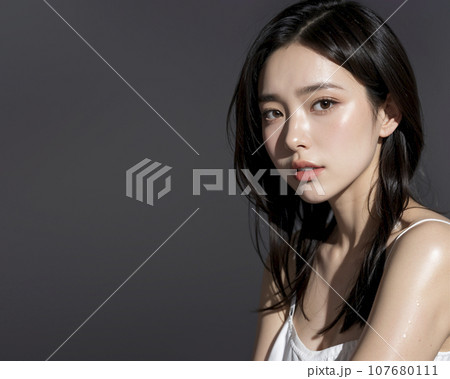 ロングヘアの若いアジア女性のポートレート（AI生成画像） 107680111