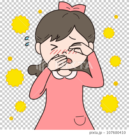 ウイルスで鼻と目が痒くなった女の子 107680410