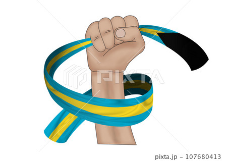 3D Flag on ribbon in hand 107680413