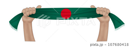 3D Flag on ribbon in hand 3D Flag on ribbon in hand 107680418