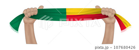 3D Flag on ribbon in hand 107680426