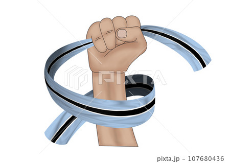 3D Flag on ribbon in hand 3D Flag on ribbon in hand 107680436
