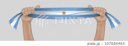 3D Flag on ribbon in hand 107680463