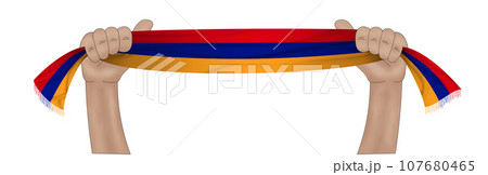 3D Flag on ribbon in hand 3D Flag on ribbon in hand 107680465