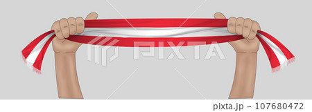 3D Flag on ribbon in hand 3D Flag on ribbon in hand 107680472