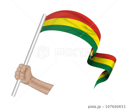 3D Flag on ribbon in hand 107680651