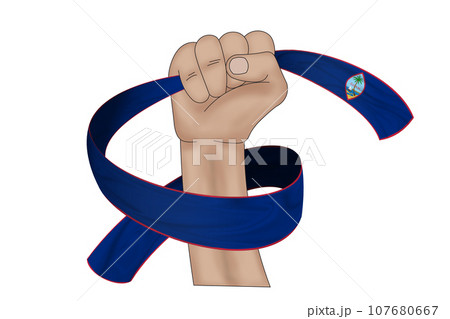 3D Flag on ribbon in hand 107680667