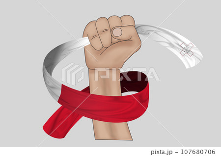 3D Flag on ribbon in hand 107680706