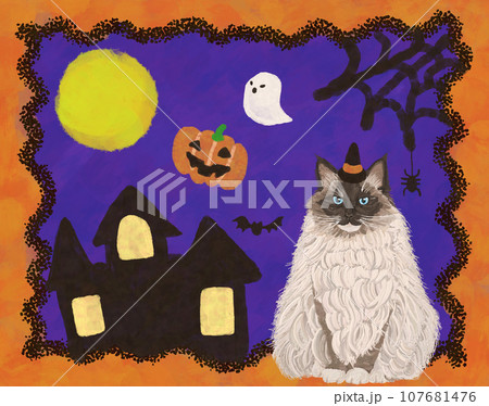 ハロウィンのかぼちゃと猫のハロウィン 107681476