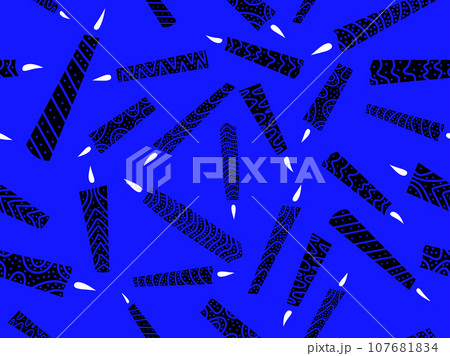 Seamless pattern with black silhouettes of candles with white fire.  Hanukkah and New Year holiday design for wallpapers, greeting cards and banners. Vector illustration 107681834