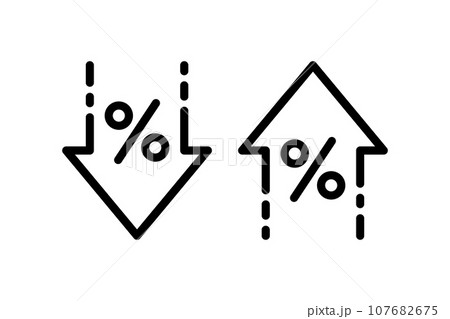 Percentage arrow up and down icon. Percent line icon. Price increase, decrease. Business simple symbol. Vector illustration isolated on white background. Editable stroke 107682675