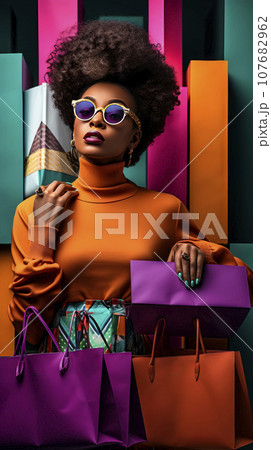 Style Lady Hold Colored Shopping Bags Style Lady Hold Colored Shopping Bags 107682962